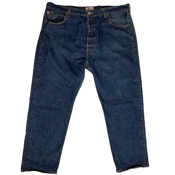 Levi's 501 Straight Leg Mens Jeans Tag W42xL32 Blue Denim Button Fly - Picture 6 of 9